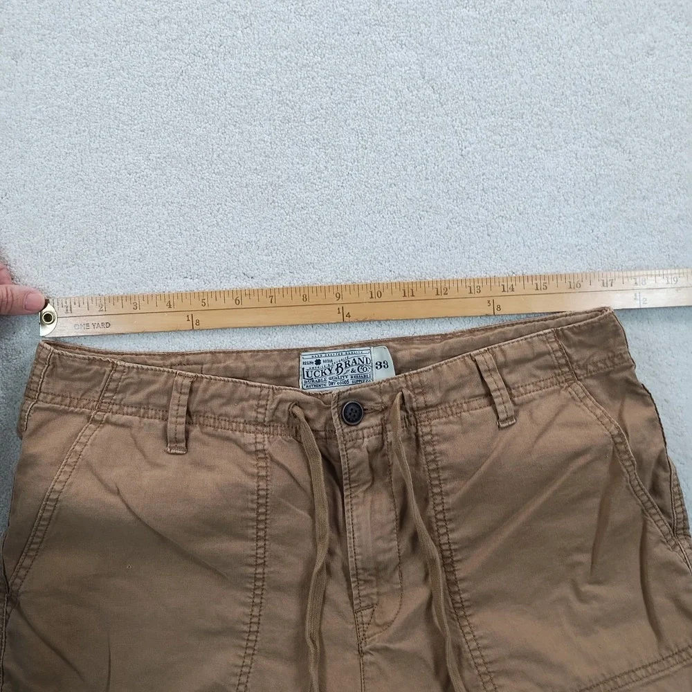 Lucky Brand Linen Shorts Men's 33 Khaki Drawstring Relaxed Safari Summer Beach